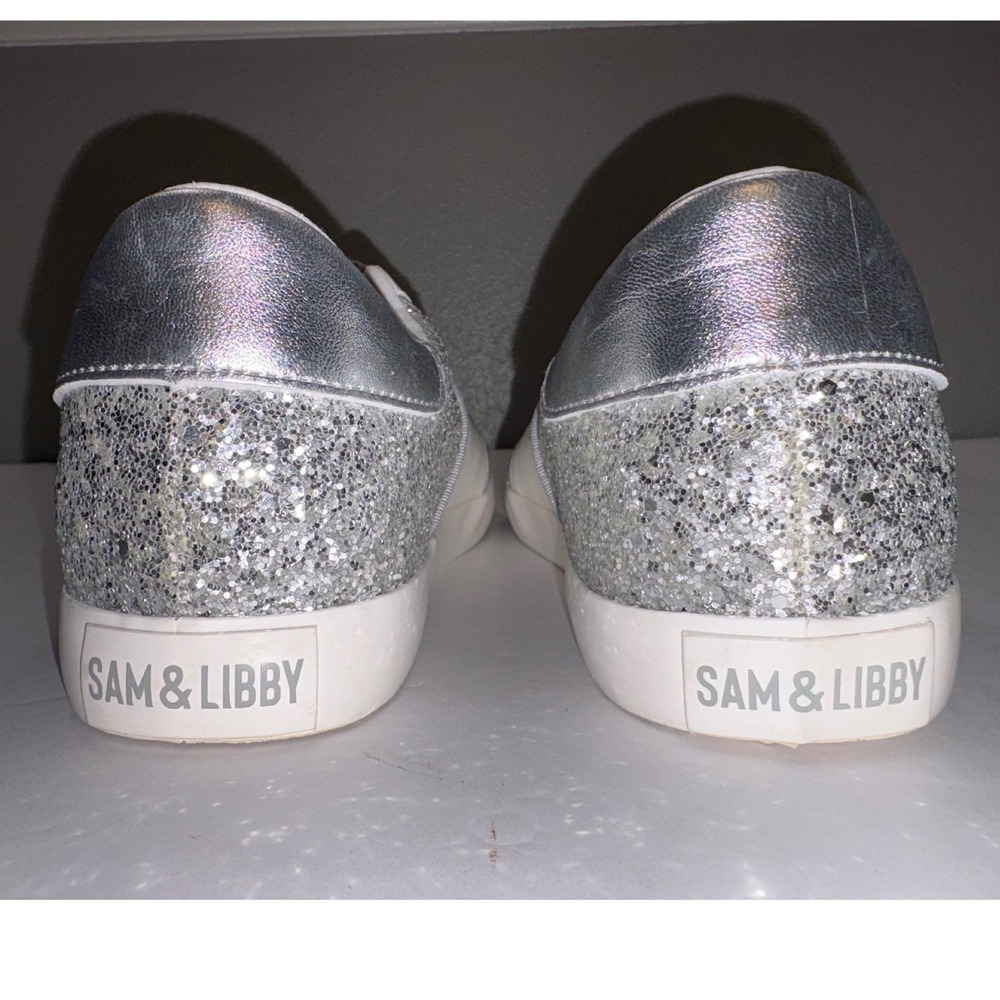 Sam & Libby Women's White Silver Glitter Low Top Fashion Sneakers Size 8 - Picture 10 of 10